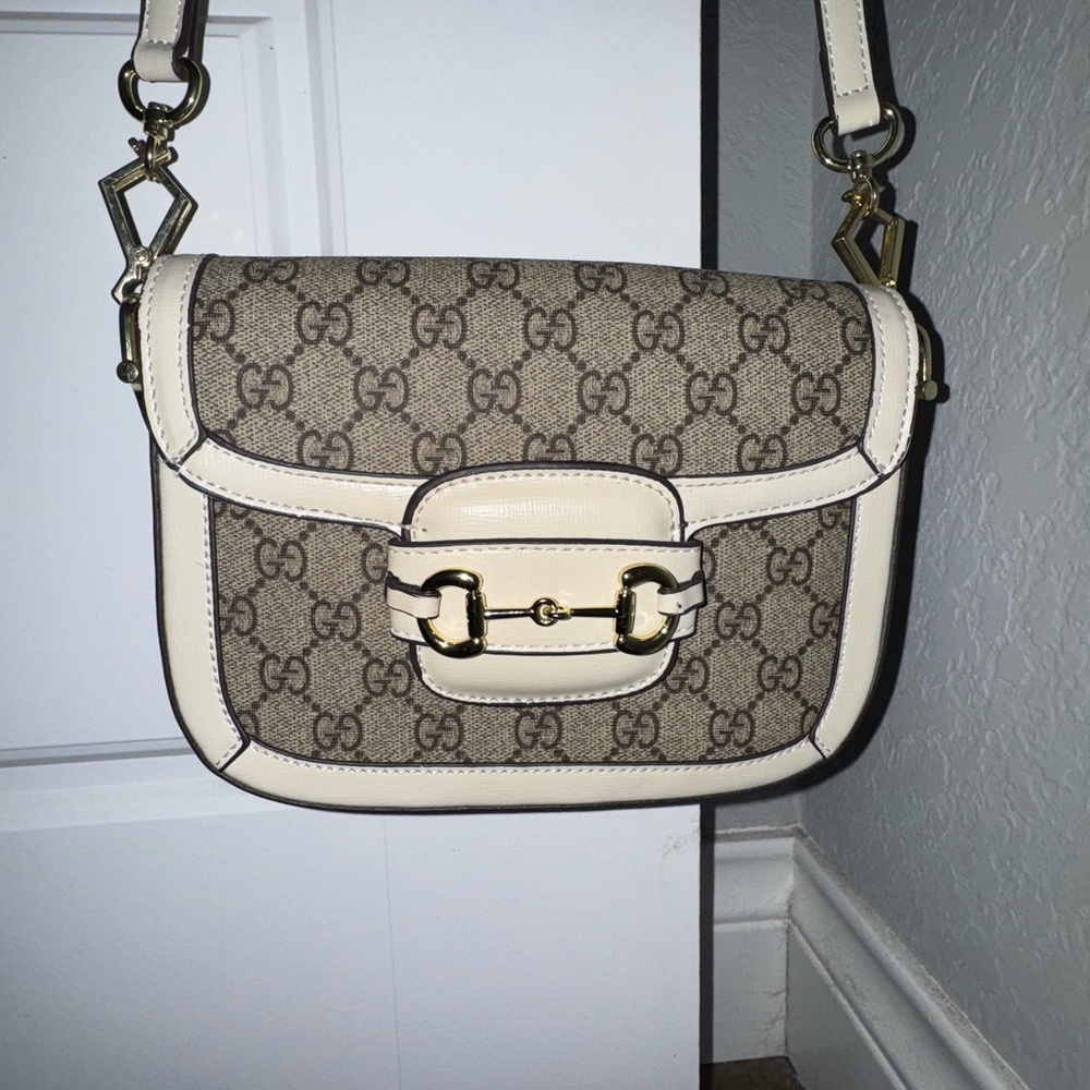 Faux Gucci Beige and Cream Crossbody Bag
